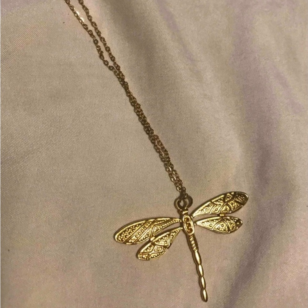 “Ornate Dragonfly” Damselfly Firefly Nymph Insect Studded Veined Wings Necklace - Picture 15 of 15